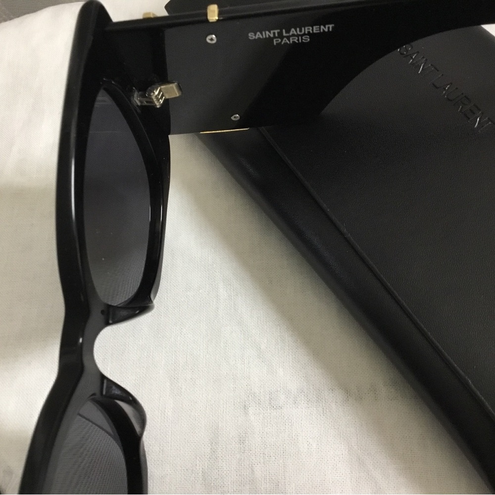Saint Laurent Black Cat-Eye Sunglasses with Gold Logo Case - Picture 4 of 13